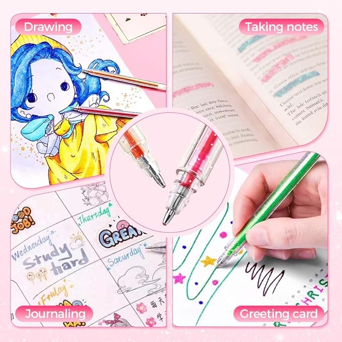 Glitter Gel Pen Set, Multi-Functional Colored Drawing Pens for Scrapbooking, Portable Journaling Crafting Doodling Drawing Glitter Pens for Adults School Supplies (8-Color)