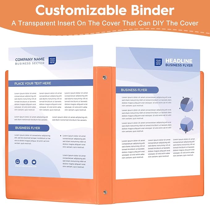 6-Pack 1-Inch Round Ring Binder, Standard 3 Ring Binder Fit Letter Size Paper, Presentation View Binders, Orange