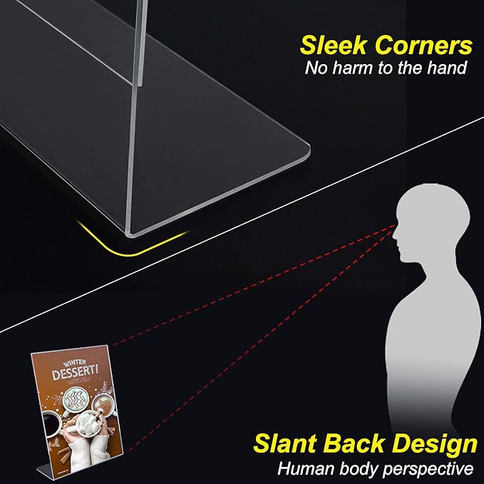 T-SIGN Acrylic Sign Holder 8.5 x 11 Inches, Slant Back Clear Table Top Display Plastic Stand, Double Sided, Display Stand, Acrylic Frame for Store, Homes, Restaurants, Offices - Vertical (Pack of 12)