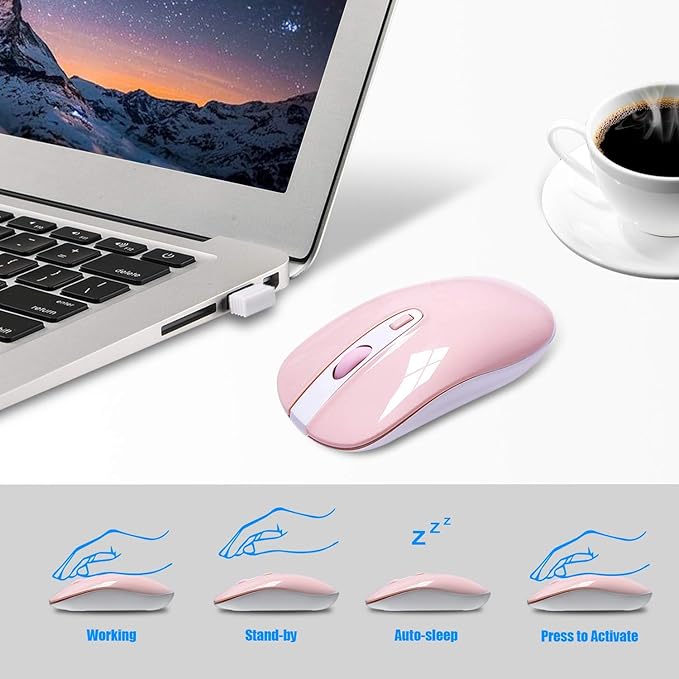 cimetech Wireless Keyboard and Mouse Combo, Compact Full Size Wireless Keyboard and Mouse Set 2.4G Ultra-Thin Sleek Design for Windows, Computer, Desktop, PC, Notebook, Laptop - Pink