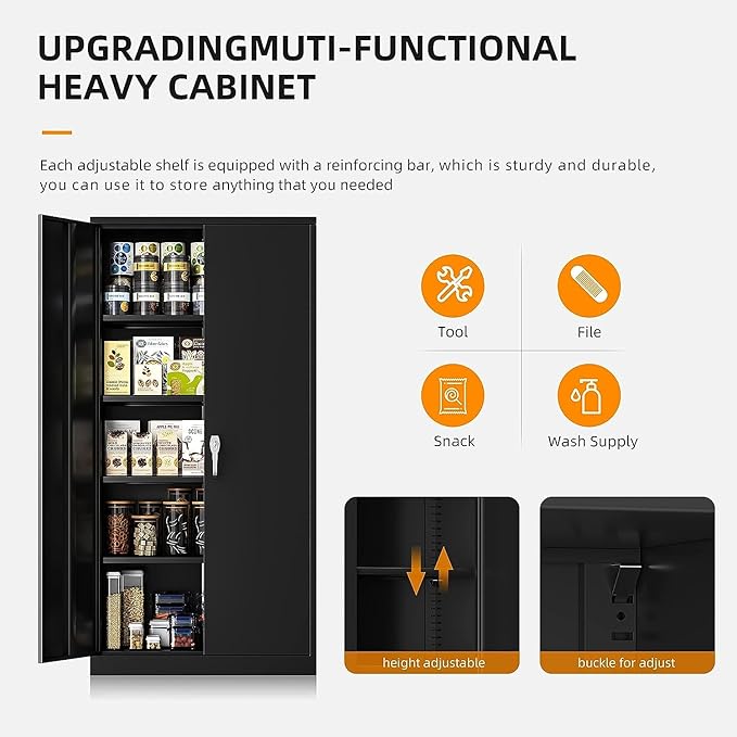 INTERGREAT Black Metal Storage Cabinet with Lock, 72" Tall Lockable Garage Storage Cabinet with Doors and Shelves, Cabinets for Home Office, Warehouse