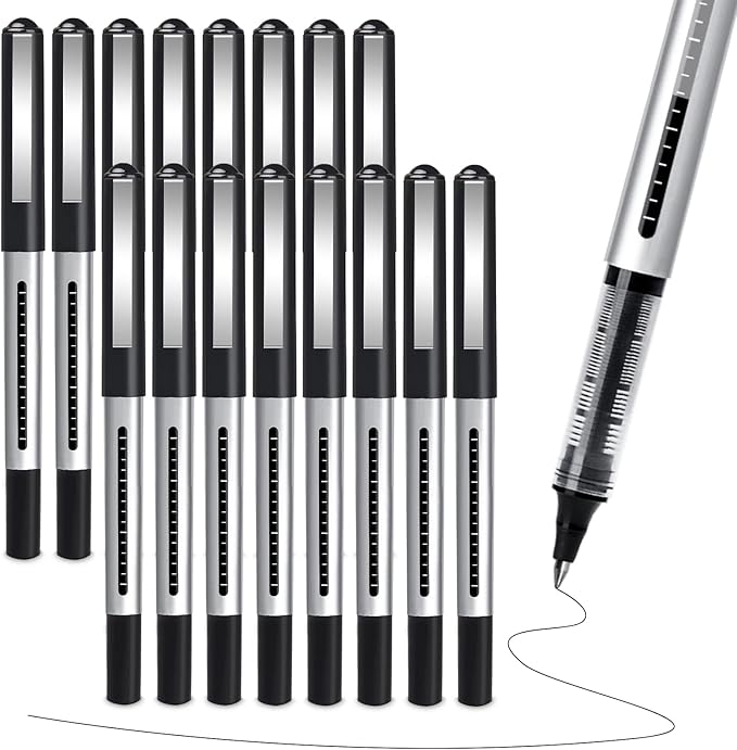 Rollerball Pen Fine Point Pens: 16 Pack 0.5mm Rollerball Pen, Extra Fine Point Pens, Black Fine Tip Liquid Gel Ink Pen Set for Writing, Note Taking, Signature, Office, Journaling, School Supplies
