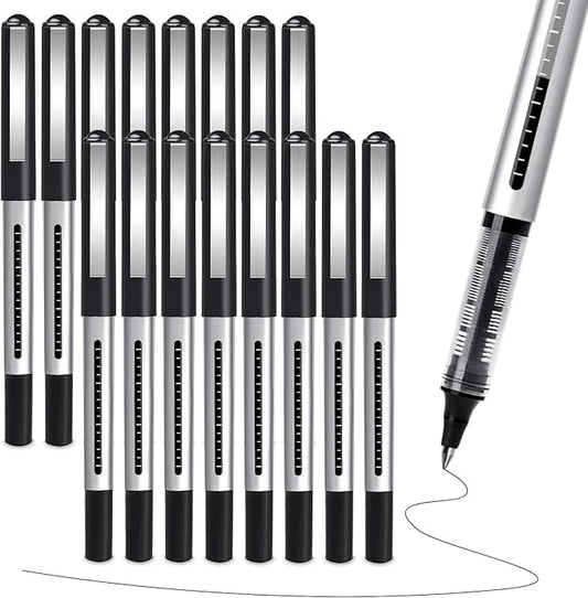 Rollerball Pen Fine Point Pens: 16 Pack 0.5mm Rollerball Pen, Extra Fine Point Pens, Black Fine Tip Liquid Gel Ink Pen Set for Writing, Note Taking, Signature, Office, Journaling, School Supplies