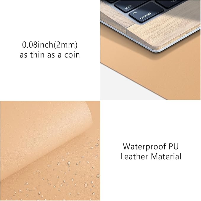 Leather Desk Pad Protector, Mouse Pad, Non-Slip Computer Mat for Desk, PU Leather Office Desk Mat for Home & Office, Waterproof Laptop Desk Blotter for Keyboard and Mouse, Khaki (15.7''X31.5'')