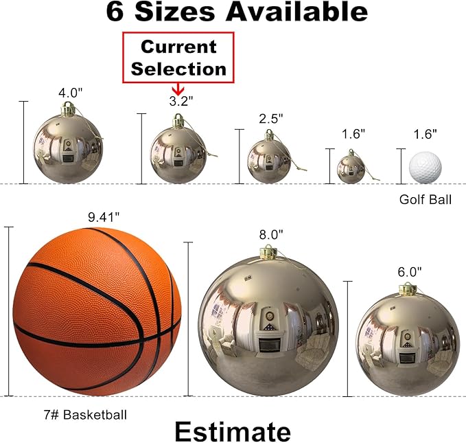 Champagne Gold 3.2" Large Christmas Balls - Christmas Tree Decoration Ornaments Shatterproof Hanging Balls for Birthday Halloween Holiday Wedding Decorations Set of 10pcs