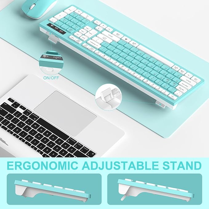 RECCAZR Wireless Keyboard and Mouse Combo, Full-Sized Keyboard and Adjustable DPI Mouse, 2.4GHz USB Receiver, Wireless for PC, Windows, Desktop, Laptop (Blue)