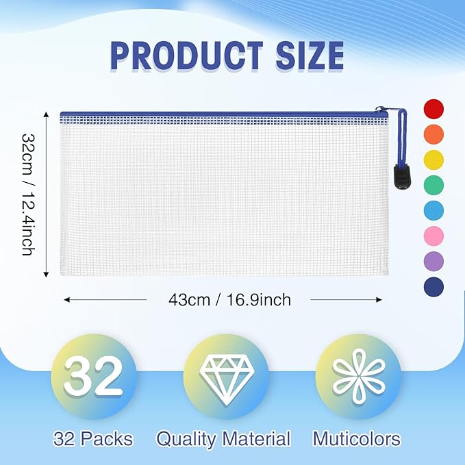 Jetec 32 Pcs Mesh Zipper Bags Toy Storage Bikini Organizer Bag Bolsas Para Guardar Trajes De Baño Waterproof Zipper Reusable Pouch Puzzle Multipurpose for Storage Office(Cute Color,9.5 x 4.5 Inch)