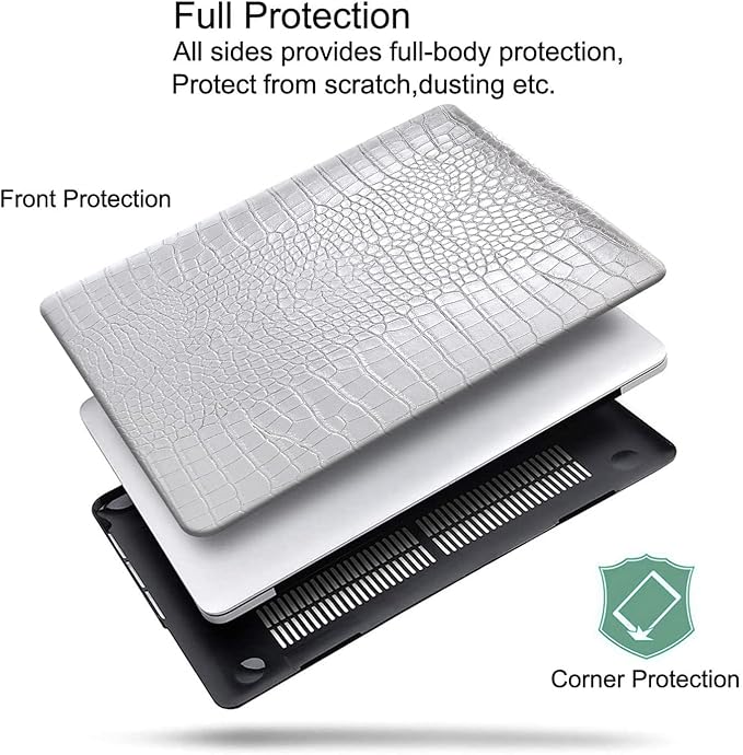 DTangLsm for Crocodile MacBook Air 13 inch Case 2022 2021 2020-2018 A2337 M1 A2179 A1932, Alligator Skin PU Leather Hard Cover Snakeskin Print Case for MacBook Air 13 M1+Keyboard Cover, Shining Silver