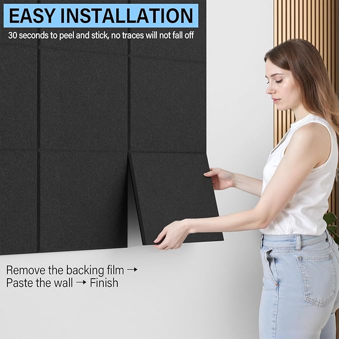 Large Cork Boards for Walls – 48 x 36 Self Adhesive Felt Wall Tiles, Ideal for Office Black Bulletin Board, Easy to Install Pin Board Photo Board