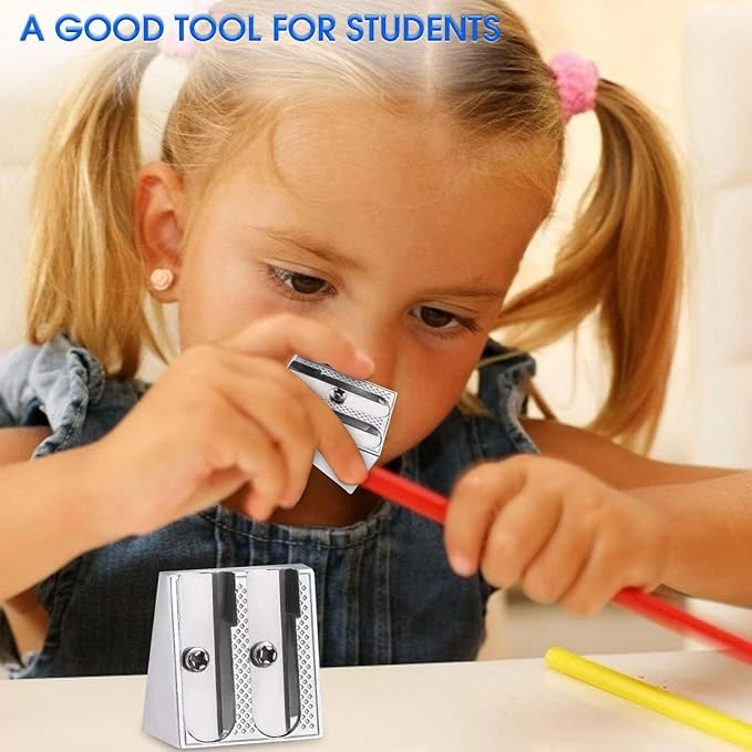 Metal Pencil Sharpeners, 4pcs Manual Double Hole Pencil Sharpener for Colored Graphite Pencils, Crayon Sharpener, Home School Office