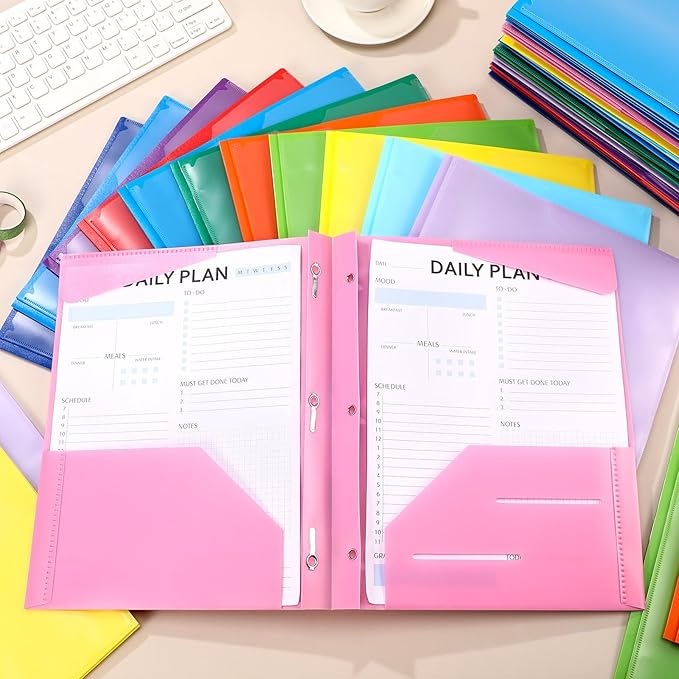 Cholemy 72 Pcs Plastic Folders with Clear Front Pocket Bulk Pocket Folders with Prongs Fasteners Letter Size School Folders Heavy Duty Pocket Folder with Card Slot for School Office(Assorted Colors)