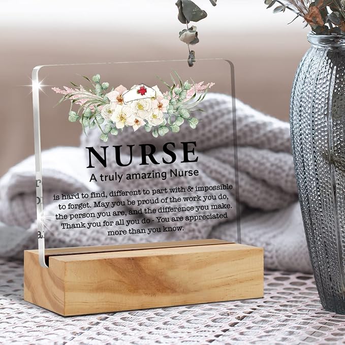 Acrylic Nurse Plaque Sign, Amazing Desk Decor with Wood Stand for Nurses, Medical Students, RNs