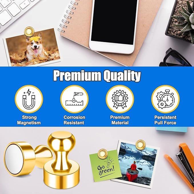 Magnetic Push Pins, Small Cute Fridge Magnets, Gold Strong Magnets for Whiteboard, Magnetic Clips for Refrigerator, Locker, Office Accessories, Kitchen Accessories, Pack of 120
