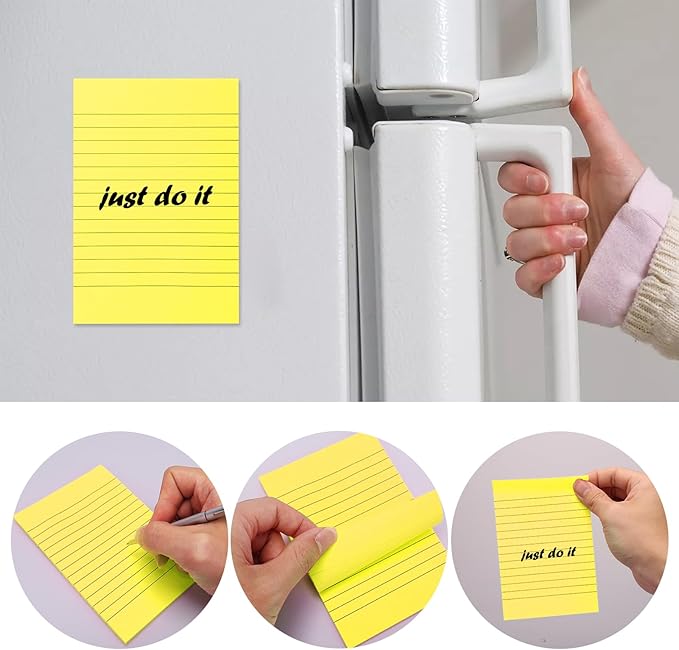 NatureTouch Lined Sticky Notes 6 Pads 3x3 and 4x6 inches Self-Stick Notes Pads with Power Sticking,Bright Ruled Post for School, Home, Office-Yellow