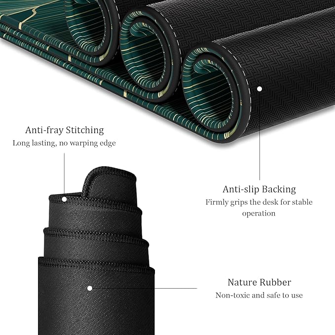 Desk Mat, 32" x 16" XXL Extended Large Gaming Mouse Pad, Desktop Decor Desk Pad, Cute Men Women Office Supplies and Accessories, XL Mouse Mat for Laptop & Keyboard, Teal Tropical Leaves