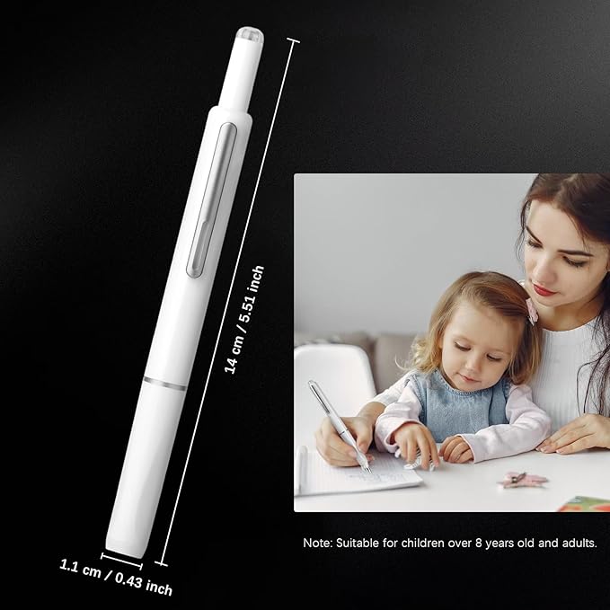 Retractable Fountain Pen Set, Click Fountain Pen Fine Nib, Capless Fountain Pen, Click-to-Write Pen with 5 Black Ink Cartridges, for Writing Journaling Sketching Drawing Calligraphy White
