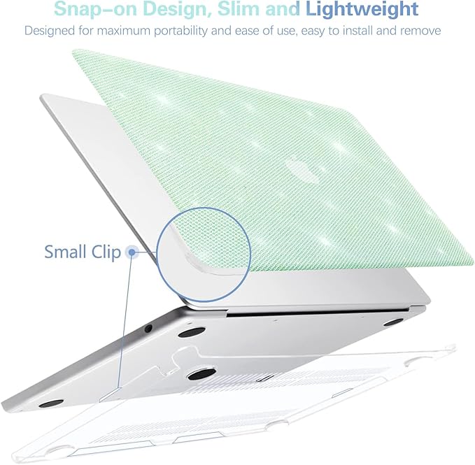 KEROM Glitter Case for MacBook Pro 14 inch 2025-2021 M5 M4 M3 M2 M1 Chip A3434 A3112 A3185 A3401 A2918 A2992 A2779 A2442, Luxury Bedazzled Sparkle PU Leather Hardshell & Keyboard Cover, Bling Green