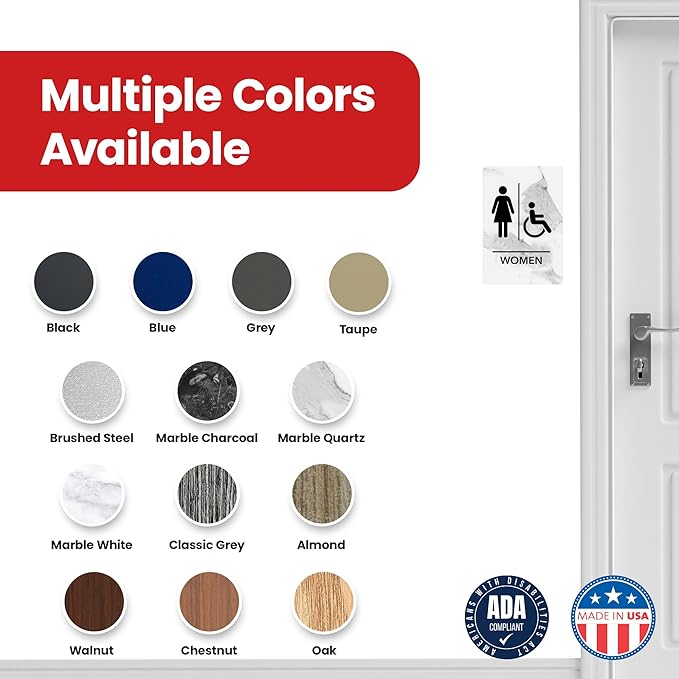 Promot Men and Women Handicap Restroom Sign – ADA Braille Bathroom Sign for Business, Self-Adhesive, 9" x 6", Commercial Door Signage, Office Wall Decor - Marble Quartz