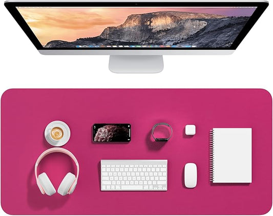 Hsurbtra Desk Pad, 35.5" x 17" PU Leather Desk Mat, XXL Extended Mouse Pad, Waterproof Desktop Blotter Protector, Non-Slip Ultra Thin Large Laptop Keyboard Writing Mat for Office Home, Bright Rose