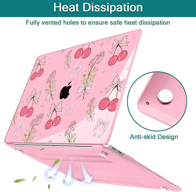 Teryeefi for MacBook Pro 13 inch Case A2338 M2 M1 Chip A2251 A2289 A2159 A1989 A1706 (2025 2024 2023 2022-2016), Clear Pink Hard Shell with Keyboard Cover Trackpad Film Type C Adapter,Pink Cherry W128