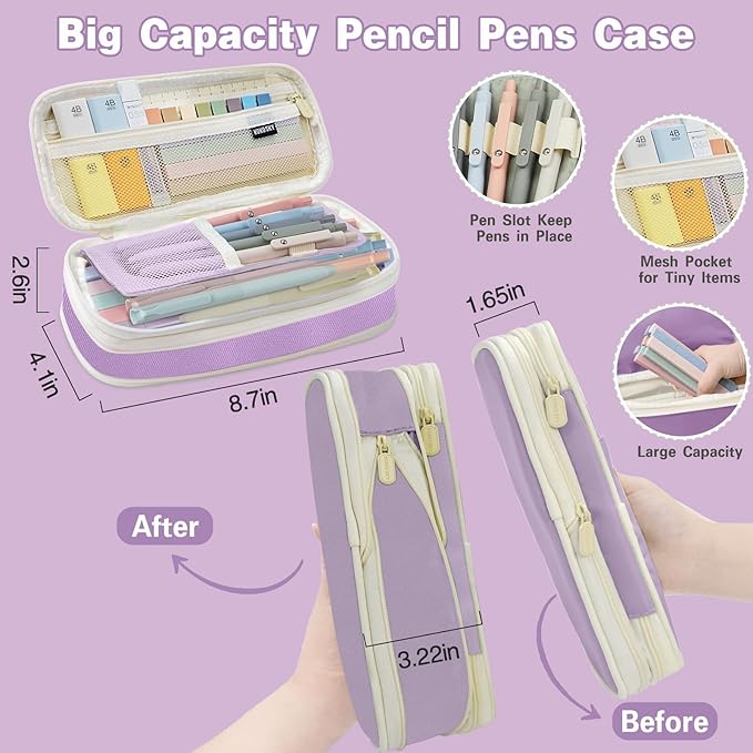 52 PCS Aesthetic School Supplies with Highlighters, Mechanical Pencils, Color Ink Gel pens, Pencil Case, Bible Study Supplies, Pens Pencils and Highlighters Set, Stationary Set for Student (Purple)