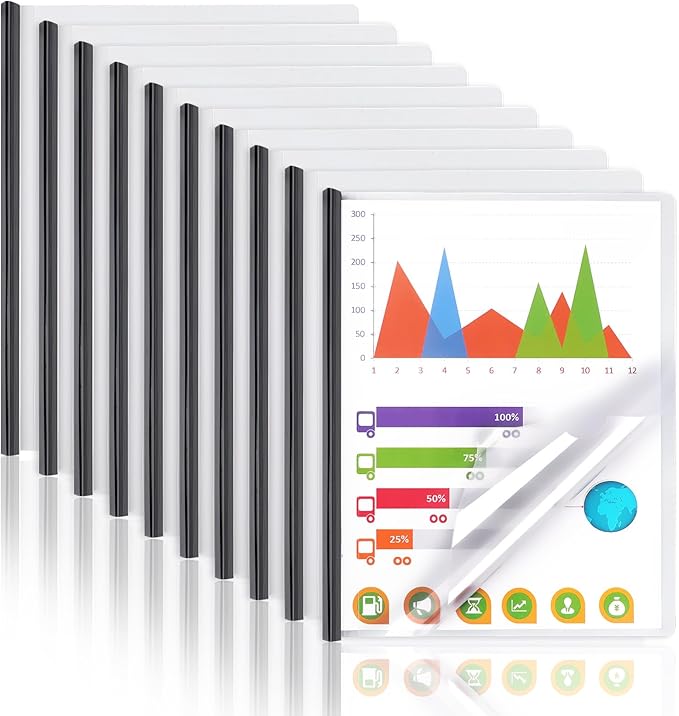 Report Covers with Sliding Bar, Clear Report Covers for A4 and Letter Size Paper, Resume Covers Presentation Folders File Document Binder for School Business, 70 Sheet Capacity