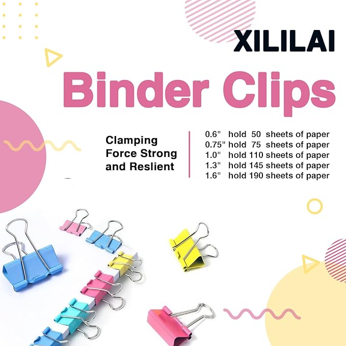 Binder Clips, 100PCS Large Binder Clip Assorted Sizes, Medium Small Binder Clips for Paperwork, Bulldog, Office Clips, Paper Clamps, Colorful Binder Clip Set for Office and School Supplies