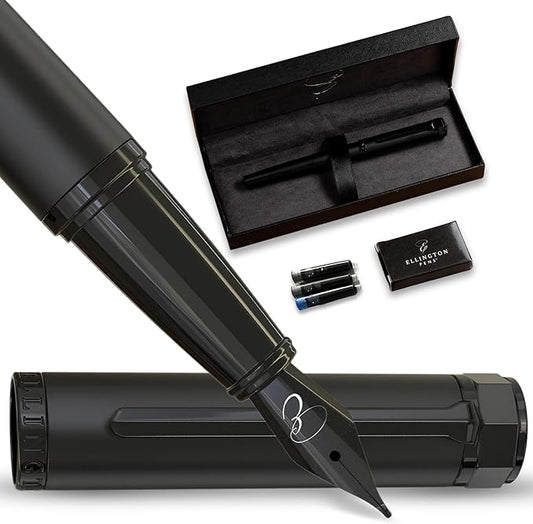Luxury Fountain Pen Set - Fountain Pens For Writing - Smooth Fine Nib - Includes Refillable Ink Converter, 3 Ink Cartridges, Gift Box - Calligraphy, Journaling, Sketching (The Stealth)