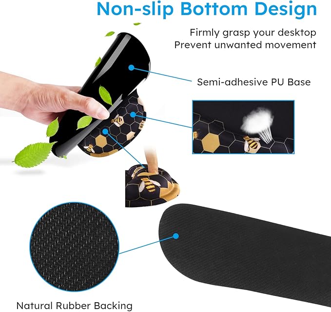 iCasso Desk Mat, Gaming Mouse Pad Wrist Support Set,4in1 XXL Large Mousepad + Keyboard Wrist Rest+Mouse Wrist Rest+Coaster Set with Ergonomic Design for Home Office Table Computer-Honeycomb