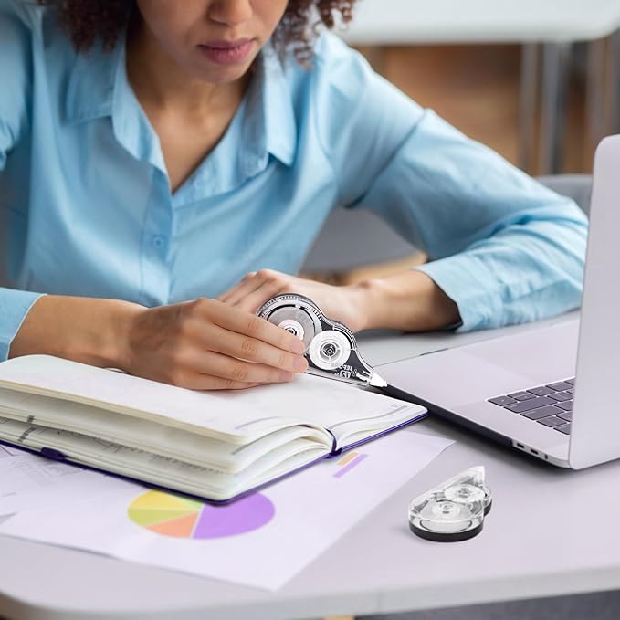 12 Pcs Correction Tape, 39.37 Ft White Wrong Out Tear-Resistant Bulk, Instant Corrections Easy to Use Applicator for School, Office, Note Taking, Journal (Tape Width 0.2 in，Clear)