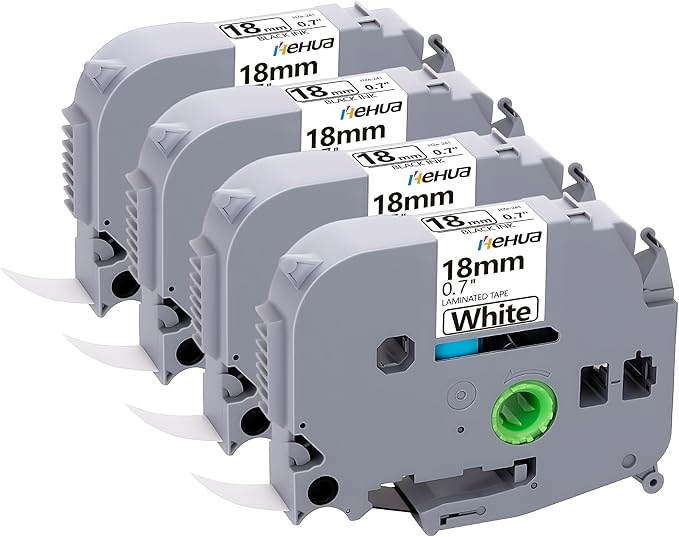 Hehua Compatible 4PK TZe TZ Tape 18mm 0.7 Laminated White Label Replacement for Brother Label Maker Tape TZe-241 TZe241 TZ-241 for P Touch PTD400 PTD600 PTP750W PT1880, 3/4 X 26.2ft, Black on White