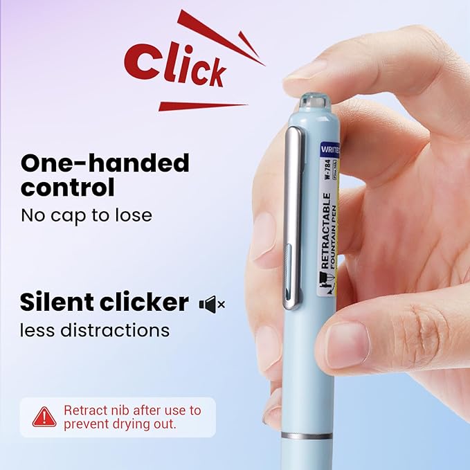 WRITECH Fountain Pen Fine Nib: Black Ink Retractable Pen Set Includes 5 Ink Cartridges Smooth Writing No leaking for Gift (Blue)