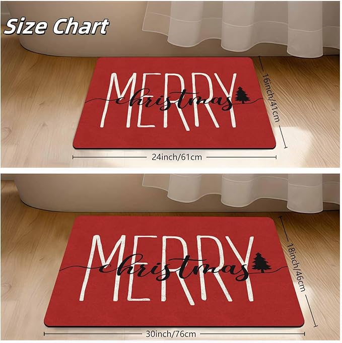 Merry Christmas Doormat Red Funny Text Door mat Outdoor Entrance Christmas Festival Carpet for Outside Entrance Or Porch Entry Entrance Decoration, 16" x 24" Inch
