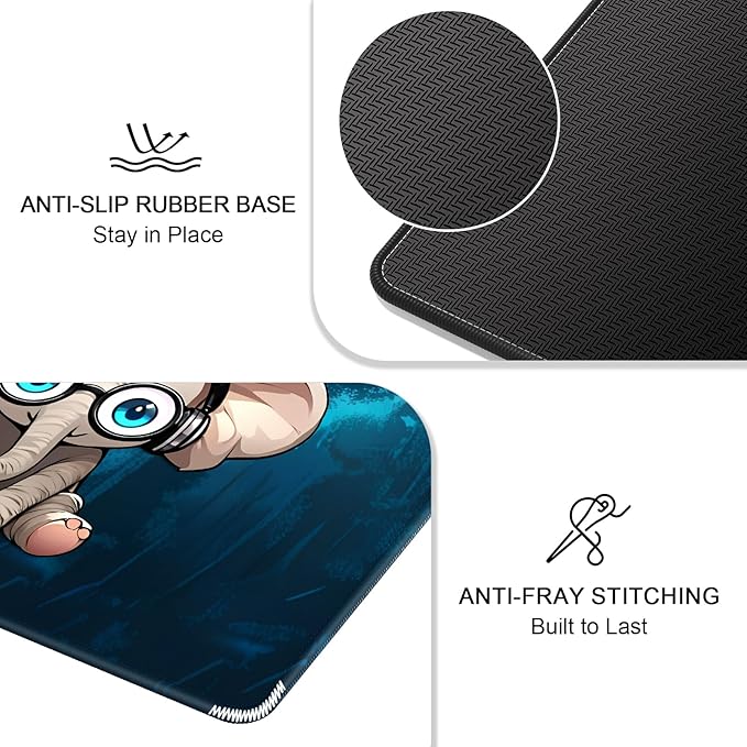 Auhoahsil Mouse Pad, 12 x 10 in Animals Theme Computer Mouse Pad for Desk, Premium-Textured Non-Slip Rubber Stitched Edges Waterproof Square Mouse Mat for Gaming Work Wireless Mice, Elephant