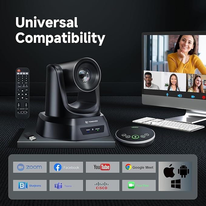 Wireless Conference Room Webcam, Church Live Streaming 20X USB 1080P 60fps PTZ Camera for Worship Services Online Conference, Works with Zoom, Skype OBS Easy to Set Up