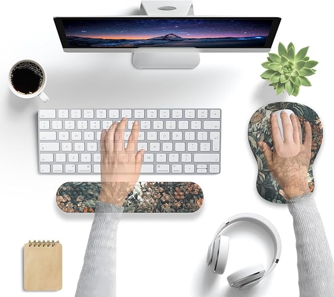 Boho Aesthetic Mouse Pad with Wrist Rest Keyboardpad Vintage Wildflowers Wrist Rest for Computer Keyboard Wrist Rest, Non-Slip Base Home/Office for Computer Keyboard, Made Easy Typing & Relieve