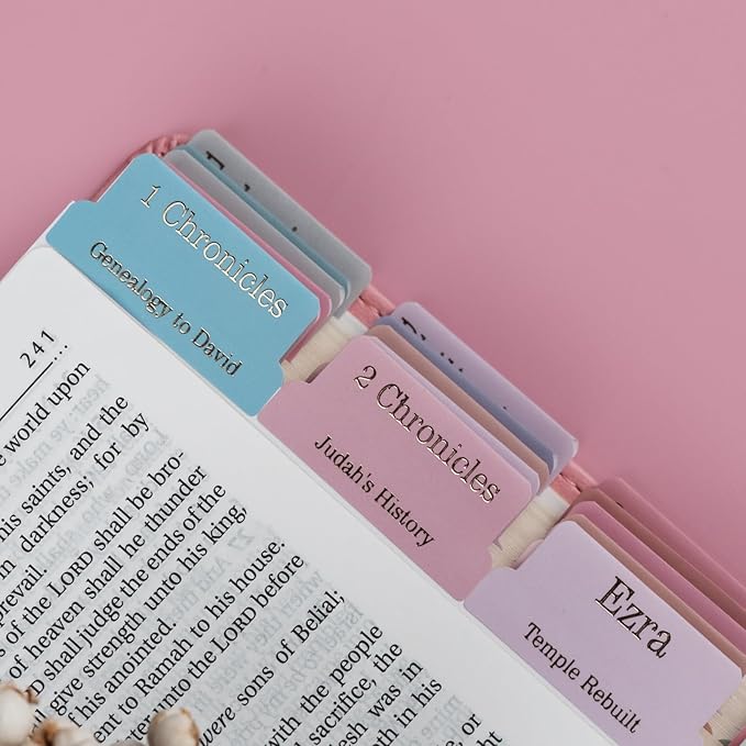 UPAFEXXI-Laminated Bible Tabs with Book Summaries(Gold Foil Embossed Lettering), Bible Tabs for Women and Men, Reposition Large Print Stickers, Easy to Read, 80Chapters Labels for Easy Navigation