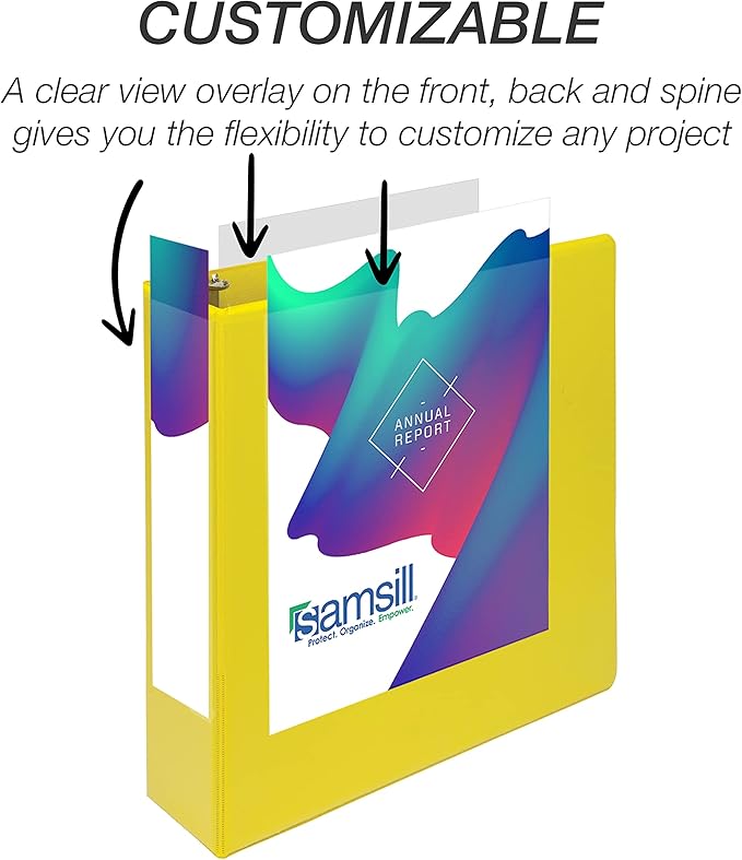 Samsill Durable 2 inch 3 Ring Binder, Made in USA, D Ring Binder, FSC 100% Recycled Chipboard, Yellow, 4 Pack