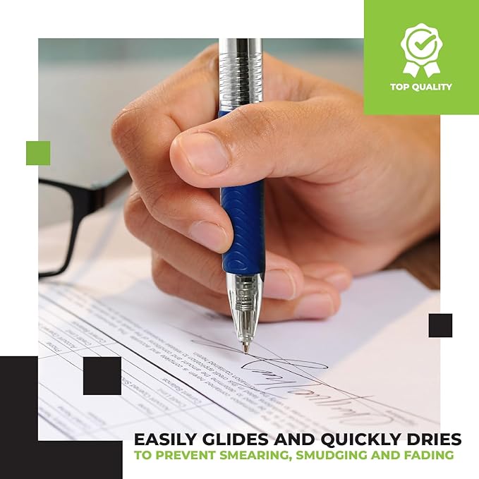 Simply Genius 200-Pack Retractable Blue Pens - Ballpoint Pens for Smooth Writing and Comfortable Grip - Ideal for Journaling and Note-taking - Blue Ink