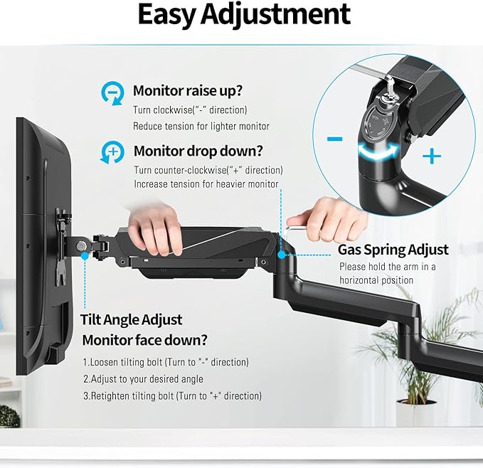 MOUNTUP Triple Monitor Mount, Three Monitor Desk Mount for Max 27 inch Computer Screens, Triple Monitors Stand with Gas Spring, Monitors Arm with Swivel, Tilt, Rotation, Each Arm Holds 4.4-19.8 lbs