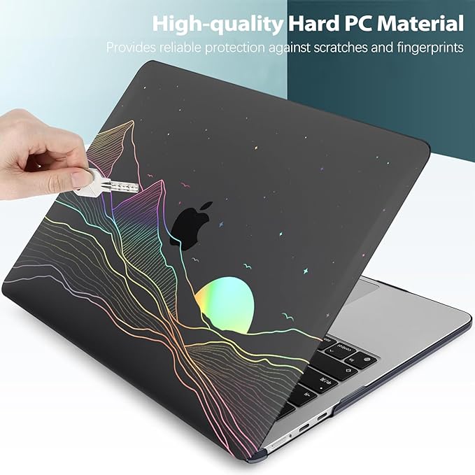 KEROM Clear Black Case for MacBook Air 13 inch 2021-2018 M1 A2337 A2179 A1932, Plastic Hard Shell Case & Keyboard Cover for MacBook Air 13.3 inch, Sunrise