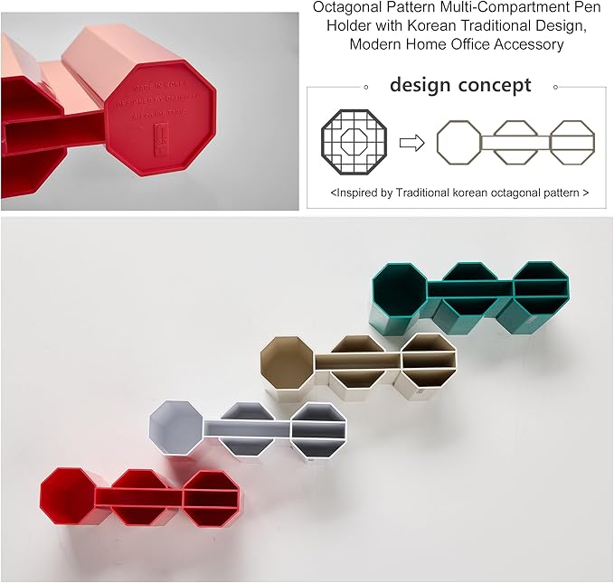 AonT Design Small Desk Organizer - Red Pen Tray & Holder (Multi-Compartment) (Made in Korea) – Modern Office Storage Supplies Organizer and Aesthetic Decor for Accessories