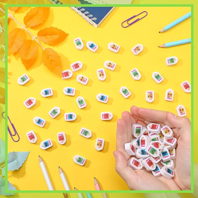 PerKoop 60 Pcs Mini Erasers for Kids Cute Pencil Erasers Bulk Welcome Back to School Gifts for Students Classroom Rewards Prizes Party Favors