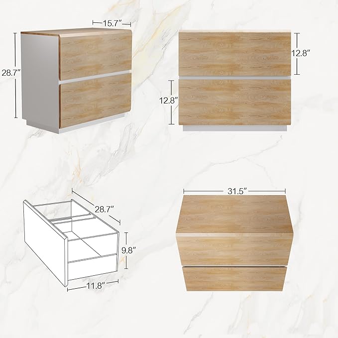 2 Drawer Lateral File Cabinet, 31W*28H Wood Filing Cabinet with Anti-tilt Mechanism, Home Office Storage Filing for Letter, A4 & Legal Size, Light Walnut