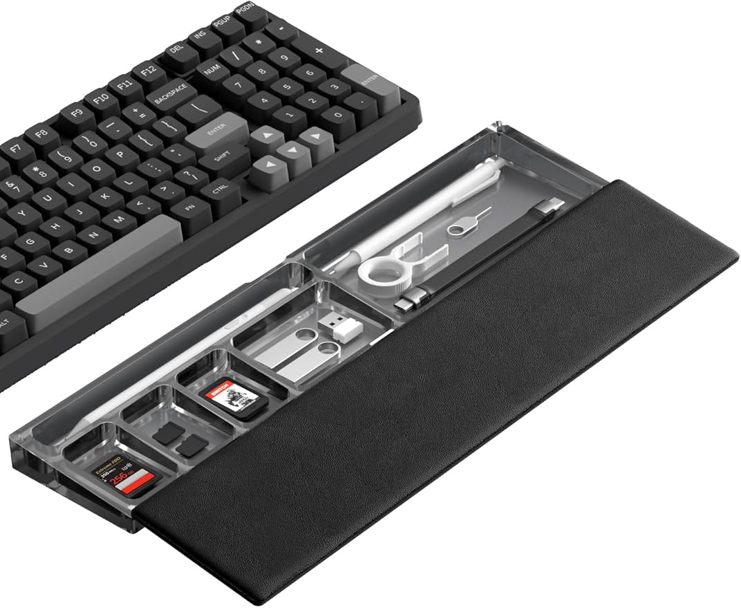 Hagibis Keyboard Wrist Rest Pad with Partition Storage Case, Magnetic Top Cover Ergonomic Soft Memory Foam, Anti-Slip Rubber Base for Computer Keyboard, Laptop, Office, Home (Black Magnetic)