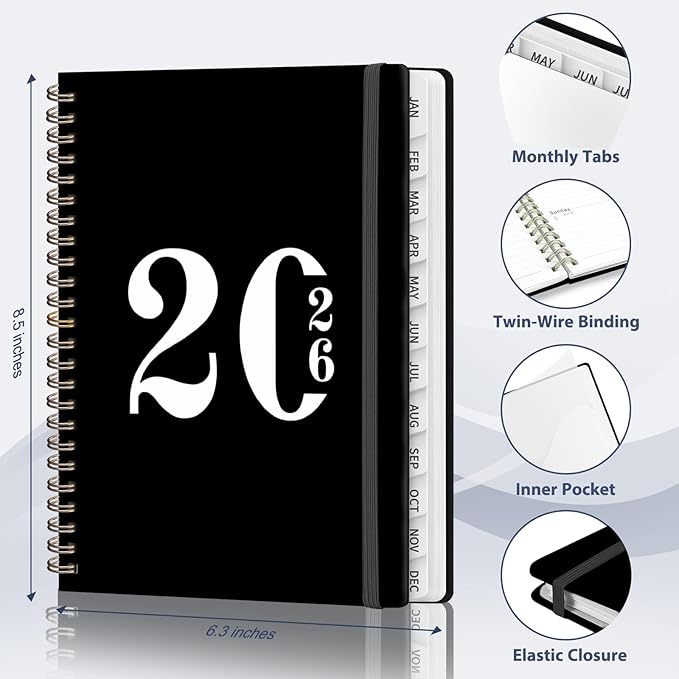 2026 Planner, Weekly and Monthly Calendar Agenda Book, Jan 2026 - Dec 2026, Hardcover Planning Academic Planner for Office School Supplies and Desk Accessories - A5 (6.3'' x 8.5'')
