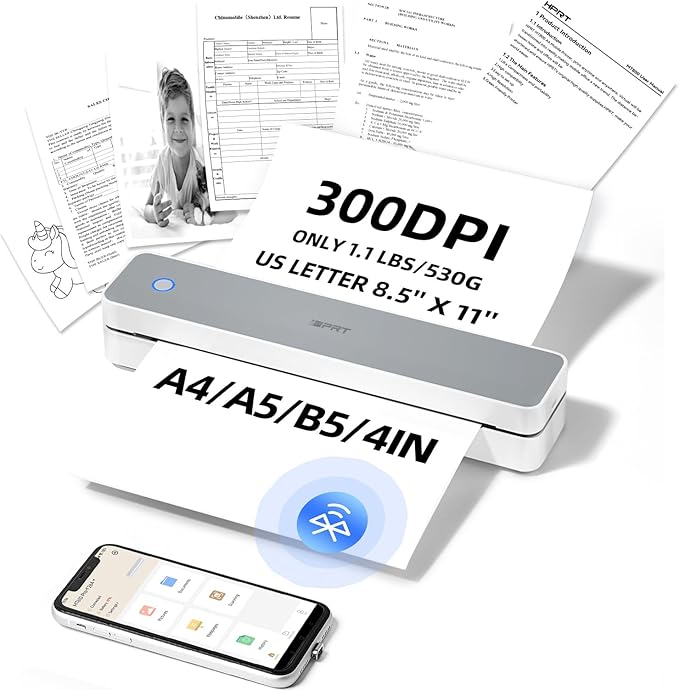 iDPRT Portable-Printer Wireless for Travel, 300DPI Inkless-Thermal-Printers for Home Use, Office, Supports 8.5" x 11"&A4&A5(Cannot Print Color Only Supports Thermal Paper)