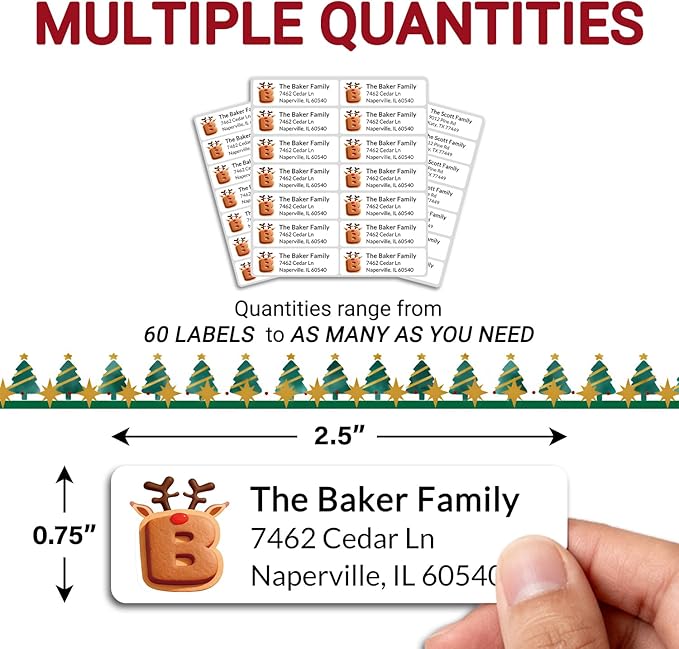 Personalized Return Address Labels - Custom Address Labels with Monogram (Lovely Reindeer)