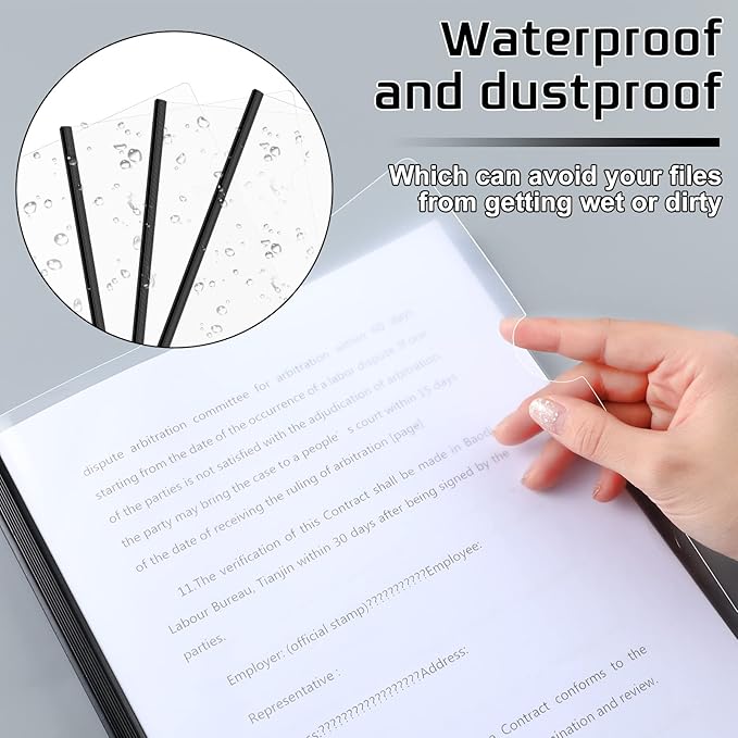 Thenshop 100 Pcs Clear Report Covers with Sliding Bars Sliding Bar File Folder Binder Plastic Report Folder for File Paper Book Resume Letter Office, 30 Sheet Capacity(Black)