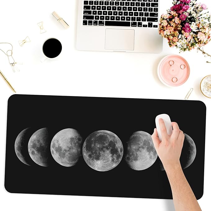 Desk Mat,Celestial Moon Phases Extended Gaming Mouse Pad for Office Work & Game,Computer Keyboard Mouse Mat Desk Non-Slip Rubber Base Large Mousepad with Stitched Edges, 31.5x15.7inch